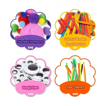 Chenille Stems DIY Art Craft Kit for Kids 200Pcs Chenille Stems Pom Poms 100Pcs Wiggle Googly Eyes Self Adhesive & Colorful W...