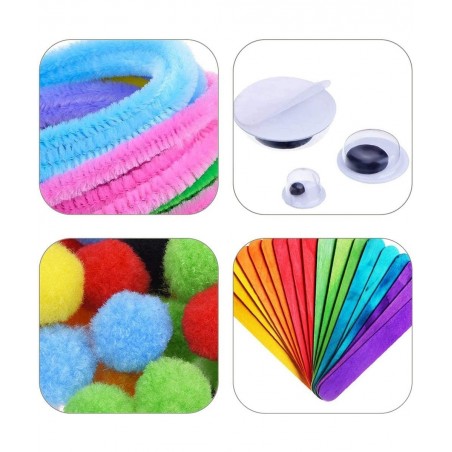 Chenille Stems DIY Art Craft Kit for Kids 200Pcs Chenille Stems Pom Poms 100Pcs Wiggle Googly Eyes Self Adhesive & Colorful W...
