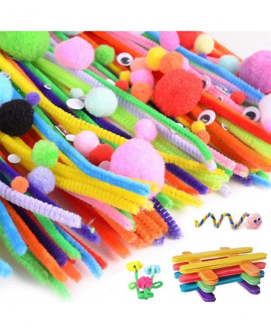 Chenille Stems DIY Art Craft Kit for Kids 200Pcs Chenille Stems Pom Poms 100Pcs Wiggle Googly Eyes Self Adhesive & Colorful W...