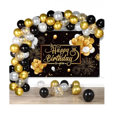 Black and Gold Birthday Party Decorations 50 Pieces Gold Black Balloon Arch Garland Kit Happy Birthday Backdrop Banner Decora...
