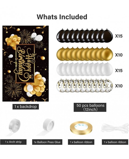 Black and Gold Birthday Party Decorations 50 Pieces Gold Black Balloon Arch Garland Kit Happy Birthday Backdrop Banner Decora...