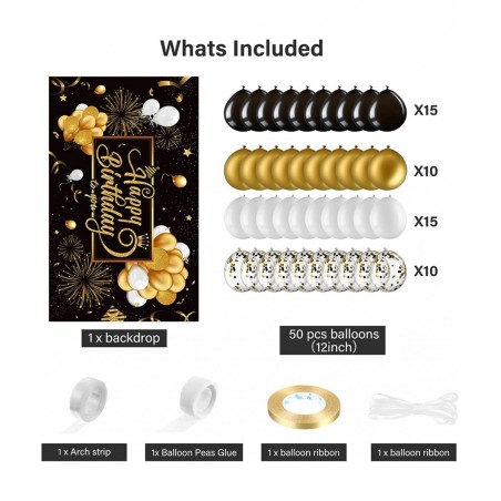 Black and Gold Birthday Party Decorations 50 Pieces Gold Black Balloon Arch Garland Kit Happy Birthday Backdrop Banner Decora...