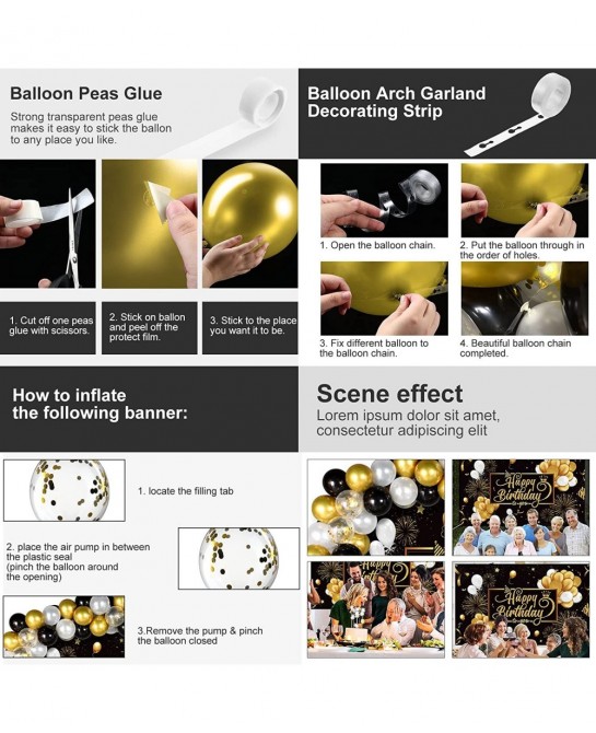 Black and Gold Birthday Party Decorations 50 Pieces Gold Black Balloon Arch Garland Kit Happy Birthday Backdrop Banner Decora...