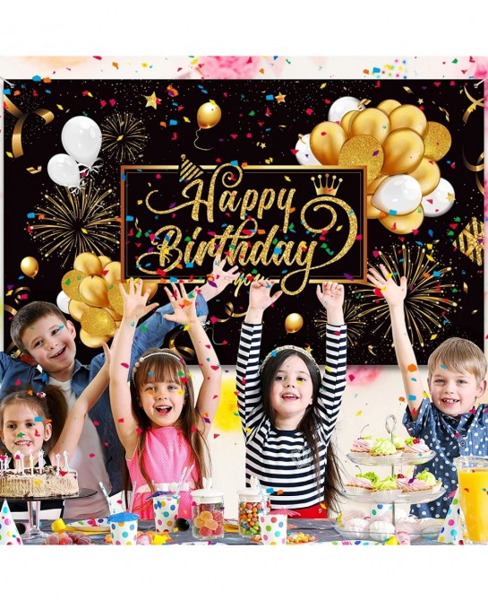 Black and Gold Birthday Party Decorations 50 Pieces Gold Black Balloon Arch Garland Kit Happy Birthday Backdrop Banner Decora...