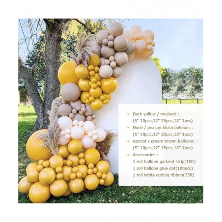 Yellow Blush Balloon Garland Kit Double Stuffed Brown Apricot Ivory Latex Balloons Arch for Birthday Baby Shower Festival Bro...