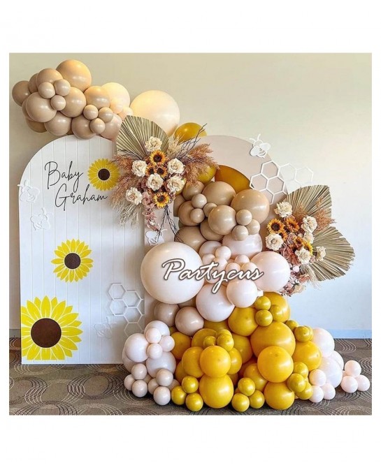 Yellow Blush Balloon Garland Kit Double Stuffed Brown Apricot Ivory Latex Balloons Arch for Birthday Baby Shower Festival Bro...
