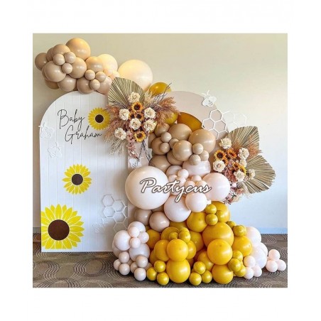 Yellow Blush Balloon Garland Kit Double Stuffed Brown Apricot Ivory Latex Balloons Arch for Birthday Baby Shower Festival Bro...