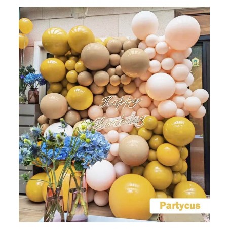 Yellow Blush Balloon Garland Kit Double Stuffed Brown Apricot Ivory Latex Balloons Arch for Birthday Baby Shower Festival Bro...
