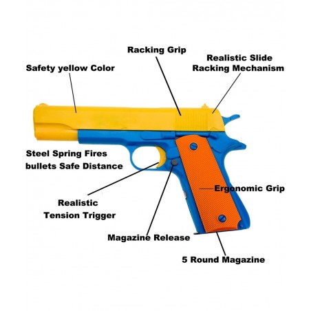 Colt 1911 Kids Toy Gun with Ejecting Magazine and Colorful Soft Bullets - Style of M1911 with Slide Action Barrel for Trainin...
