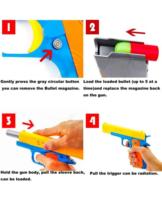 Colt 1911 Kids Toy Gun with Ejecting Magazine and Colorful Soft Bullets - Style of M1911 with Slide Action Barrel for Trainin...