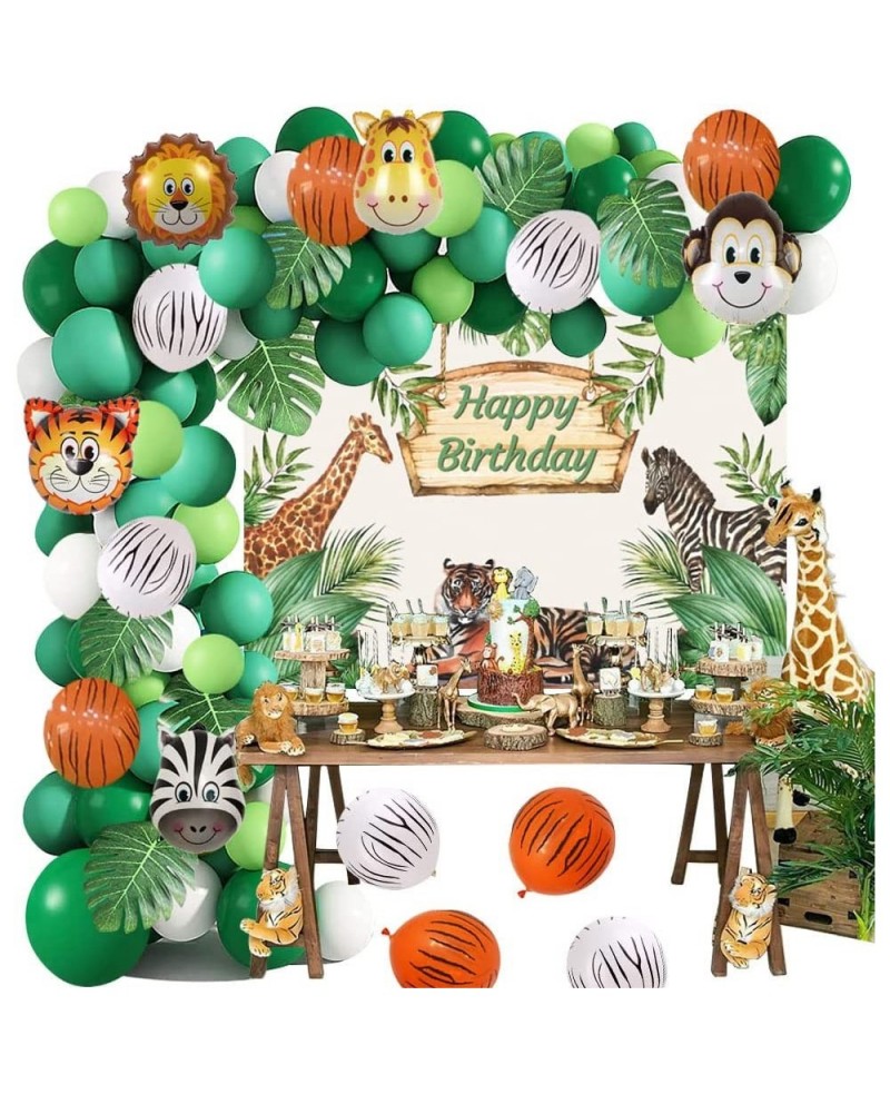 Safari Birthday Decorations for Boy Jungle Theme Party Supplies Green Balloon Garland Arch Kit with Happy Birthday Backdrop A...