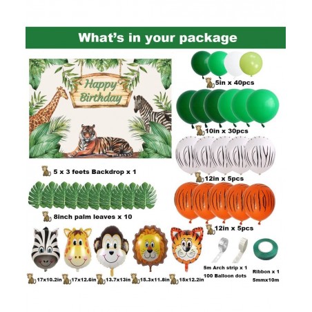 Safari Birthday Decorations for Boy Jungle Theme Party Supplies Green Balloon Garland Arch Kit with Happy Birthday Backdrop A...