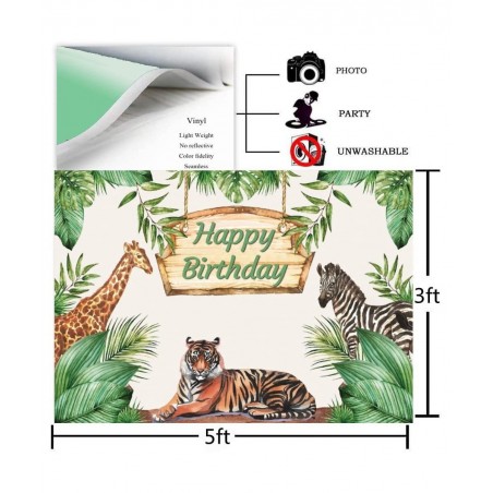 Safari Birthday Decorations for Boy Jungle Theme Party Supplies Green Balloon Garland Arch Kit with Happy Birthday Backdrop A...