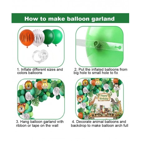 Safari Birthday Decorations for Boy Jungle Theme Party Supplies Green Balloon Garland Arch Kit with Happy Birthday Backdrop A...