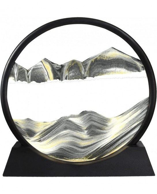 3D Moving Sand Art Liquid Flowing Colored Sand Decor-Round Glass Deep Sea Sandscape in Motion Display Flowing Sand Frame Larg...