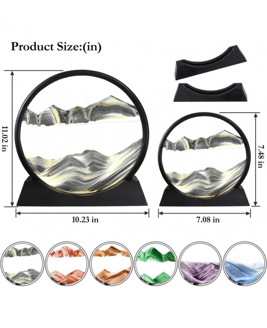 3D Moving Sand Art Liquid Flowing Colored Sand Decor-Round Glass Deep Sea Sandscape in Motion Display Flowing Sand Frame Larg...