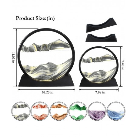 3D Moving Sand Art Liquid Flowing Colored Sand Decor-Round Glass Deep Sea Sandscape in Motion Display Flowing Sand Frame Larg...