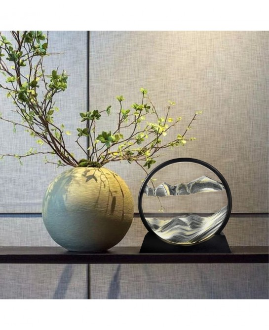 3D Moving Sand Art Liquid Flowing Colored Sand Decor-Round Glass Deep Sea Sandscape in Motion Display Flowing Sand Frame Larg...