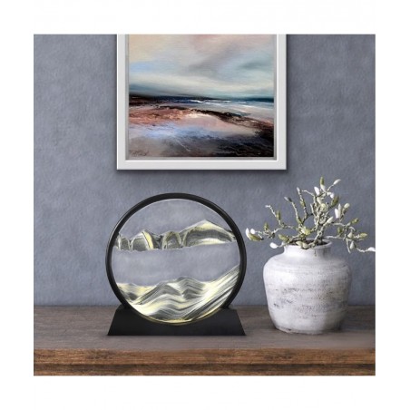 3D Moving Sand Art Liquid Flowing Colored Sand Decor-Round Glass Deep Sea Sandscape in Motion Display Flowing Sand Frame Larg...