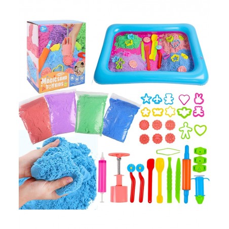 37 PCS Play Sand Set for Kids 4.4Pounds Magic Sand in 4 Colors Play Sand Molds with 1 Sand Tray for Age 3 4 5 6 7 and up Boys...