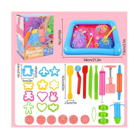 37 PCS Play Sand Set for Kids 4.4Pounds Magic Sand in 4 Colors Play Sand Molds with 1 Sand Tray for Age 3 4 5 6 7 and up Boys...