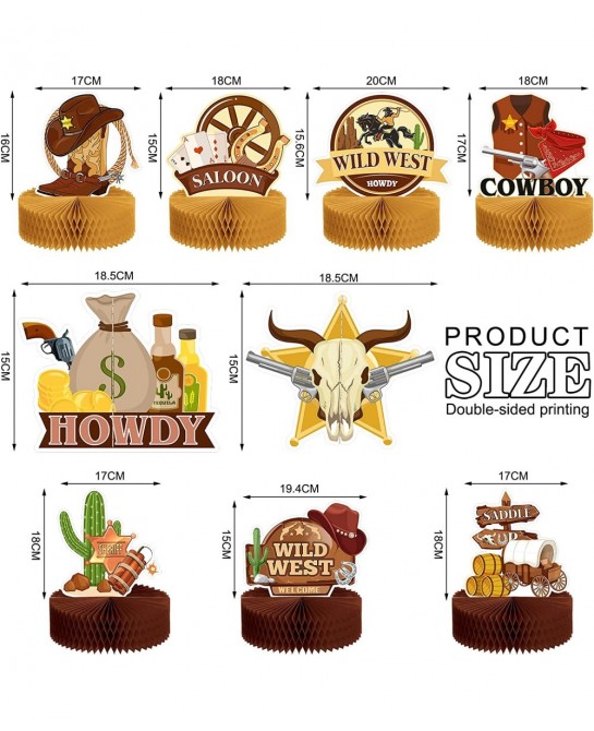 9 Pcs Wild West Cowboy Honeycomb Centerpieces Wild West Party Decoration Wild West Cowboy Table Centerpieces 3D Cowboy Table ...