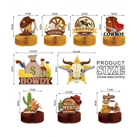 9 Pcs Wild West Cowboy Honeycomb Centerpieces Wild West Party Decoration Wild West Cowboy Table Centerpieces 3D Cowboy Table ...