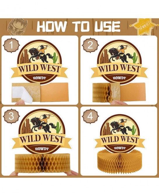 9 Pcs Wild West Cowboy Honeycomb Centerpieces Wild West Party Decoration Wild West Cowboy Table Centerpieces 3D Cowboy Table ...