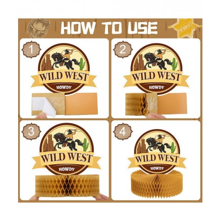 9 Pcs Wild West Cowboy Honeycomb Centerpieces Wild West Party Decoration Wild West Cowboy Table Centerpieces 3D Cowboy Table ...