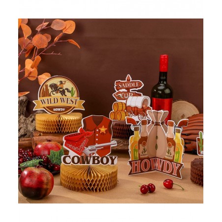 9 Pcs Wild West Cowboy Honeycomb Centerpieces Wild West Party Decoration Wild West Cowboy Table Centerpieces 3D Cowboy Table ...