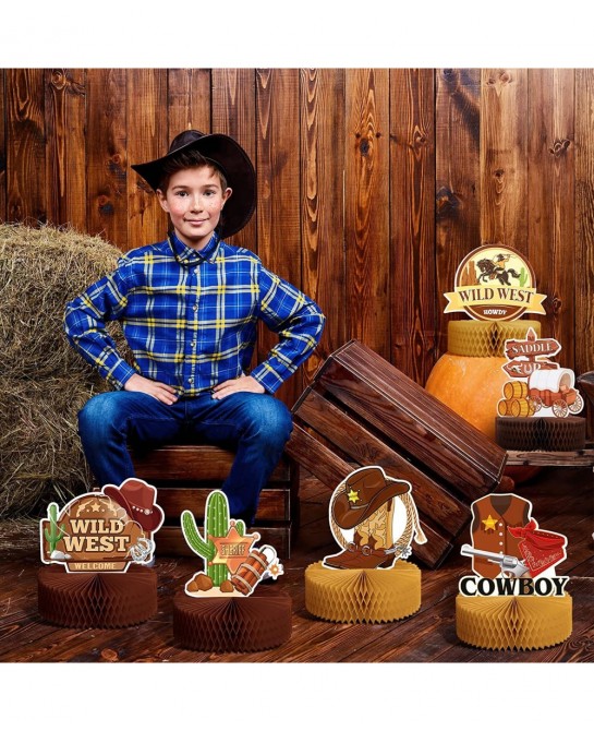 9 Pcs Wild West Cowboy Honeycomb Centerpieces Wild West Party Decoration Wild West Cowboy Table Centerpieces 3D Cowboy Table ...