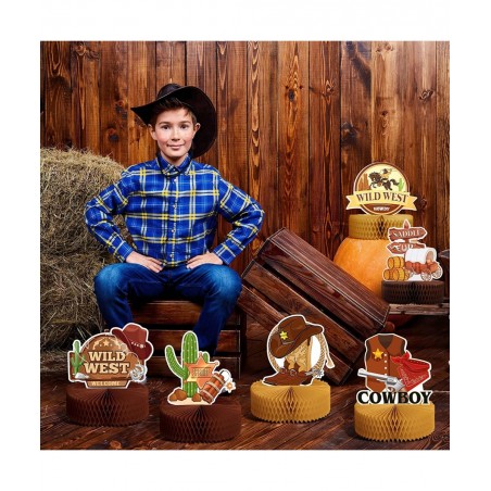 9 Pcs Wild West Cowboy Honeycomb Centerpieces Wild West Party Decoration Wild West Cowboy Table Centerpieces 3D Cowboy Table ...