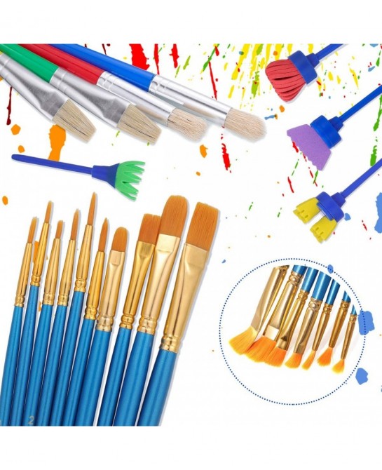Kids Painting Tool Kit 37PCS Paint for Kids Paint Brushes Set Cleaning Cups Tray Palette Multi Sizes Paint Pen for Child/Todd...