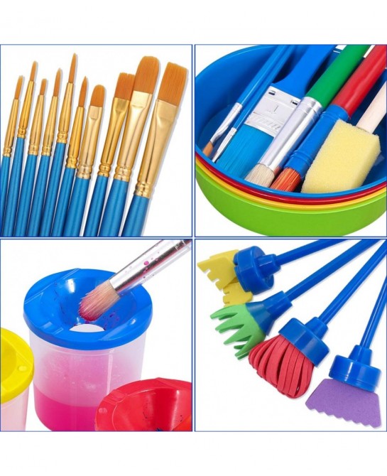 Kids Painting Tool Kit 37PCS Paint for Kids Paint Brushes Set Cleaning Cups Tray Palette Multi Sizes Paint Pen for Child/Todd...