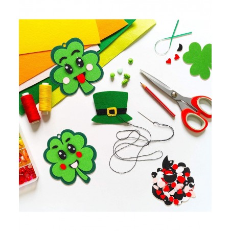 24 Pieces St Patricks Day Crafts Shamrock Cutouts Felt Lucky Shamrock Ornament Craft with Cute Facial Expression Stickers Sai...