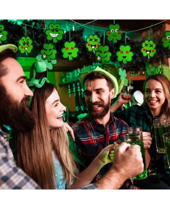 24 Pieces St Patricks Day Crafts Shamrock Cutouts Felt Lucky Shamrock Ornament Craft with Cute Facial Expression Stickers Sai...