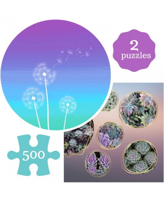 500 Pieces Puzzle for Adults - Nature Puzzle Games Pack of 2 - Jigsaw Gradient Puzzle Games 1 Round & 1 Square - Succulent Pl...