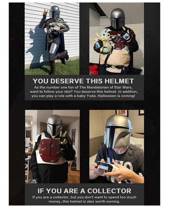 SW Mandalorian Helmet Metal Cosplay Full Head Mask Collectible Halloween Prop PVC (Silver Mandalorian) $104.48 Kids' Dress-Up...