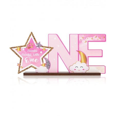 Pink Twinkle Twinkle Little Star ONE Letter Sign Wooden Centerpiece Glitter Star Baby Girl One Year Old Milestone First 1st B...