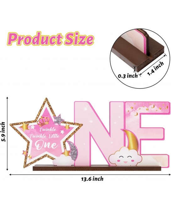 Pink Twinkle Twinkle Little Star ONE Letter Sign Wooden Centerpiece Glitter Star Baby Girl One Year Old Milestone First 1st B...