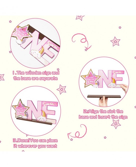 Pink Twinkle Twinkle Little Star ONE Letter Sign Wooden Centerpiece Glitter Star Baby Girl One Year Old Milestone First 1st B...