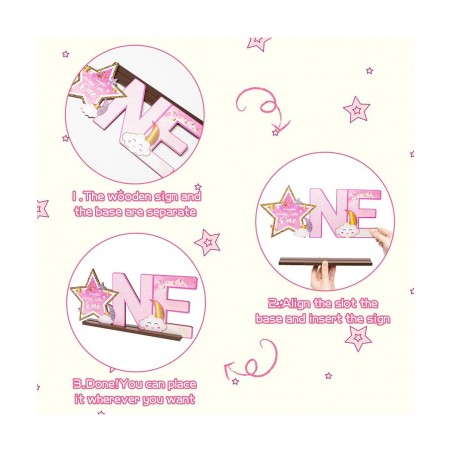 Pink Twinkle Twinkle Little Star ONE Letter Sign Wooden Centerpiece Glitter Star Baby Girl One Year Old Milestone First 1st B...