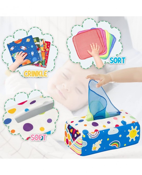 Baby Toys 6 to 12 Months - Montessori Toys Baby Tissue Box - Crinkle Toys for Infant Newborn 1 Year Old Boys Girls Kids Gifts...