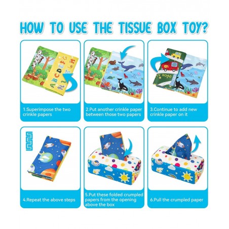 Baby Toys 6 to 12 Months - Montessori Toys Baby Tissue Box - Crinkle Toys for Infant Newborn 1 Year Old Boys Girls Kids Gifts...