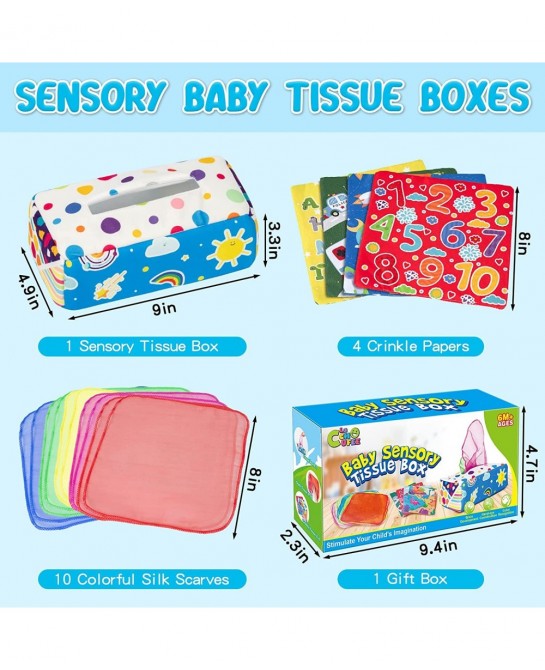 Baby Toys 6 to 12 Months - Montessori Toys Baby Tissue Box - Crinkle Toys for Infant Newborn 1 Year Old Boys Girls Kids Gifts...