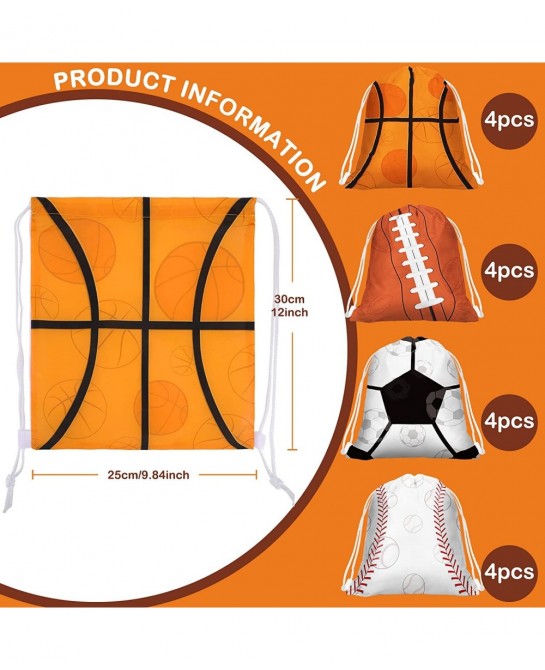Sports Party Drawstring Bag Supplies Ball Backpack Baseball Soccer Football Basketball Softball Goodie Bags Party Decoration ...