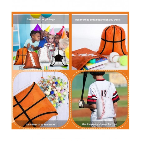 Sports Party Drawstring Bag Supplies Ball Backpack Baseball Soccer Football Basketball Softball Goodie Bags Party Decoration ...