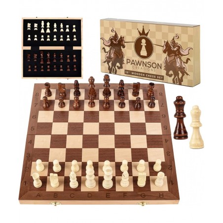 Wooden Chess Set for Kids and Adults - 15 Staunton Chess Set - Large Folding Chess Board Game Sets - Storage for Pieces | Woo...