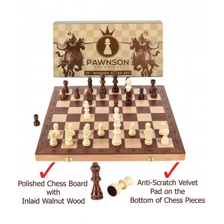 Wooden Chess Set for Kids and Adults - 15 Staunton Chess Set - Large Folding Chess Board Game Sets - Storage for Pieces | Woo...