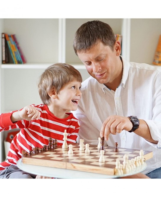 Wooden Chess Set for Kids and Adults - 15 Staunton Chess Set - Large Folding Chess Board Game Sets - Storage for Pieces | Woo...